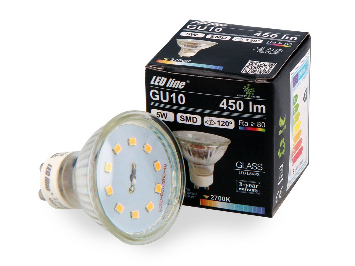 LED-Line LED-Leuchtmittel GU10 5W LED Leuchtmittel Warmweiß 2700K 450, 5 St.