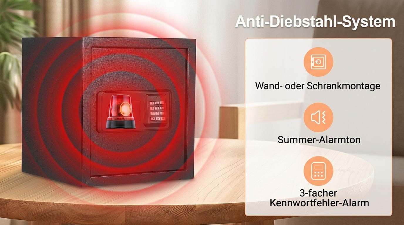 GarveeMore Wandtresor Digitaler Tresor 16L für Haus, Büro & Hotel, mit Alarm, LED‑Licht und feuerfester Dokumententasche,Hotelsafe Bild 4