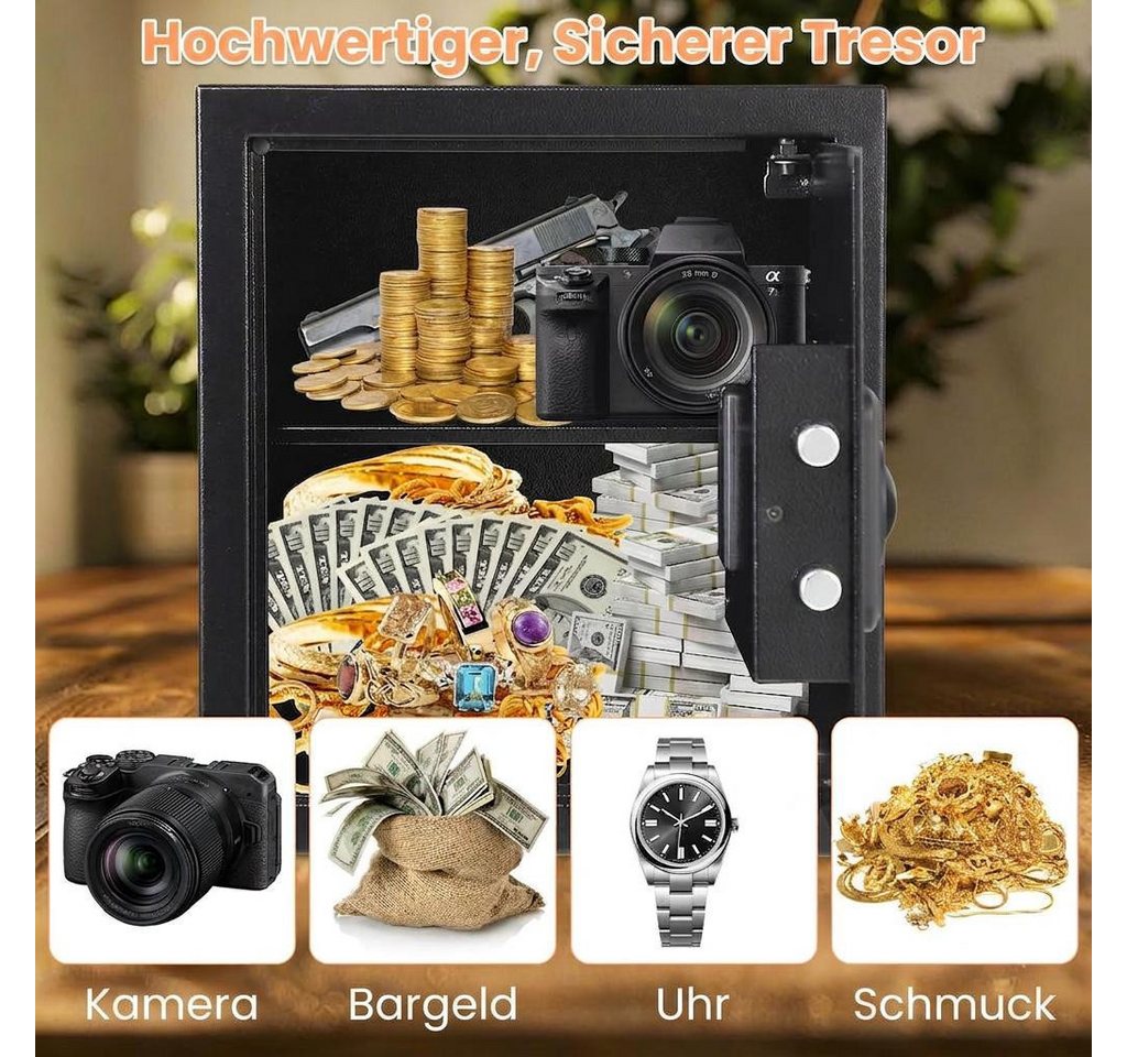 GarveeMore Wandtresor Digitaler Tresor 16L für Haus, Büro & Hotel, mit Alarm, LED‑Licht und feuerfester Dokumententasche,Hotelsafe Bild 5
