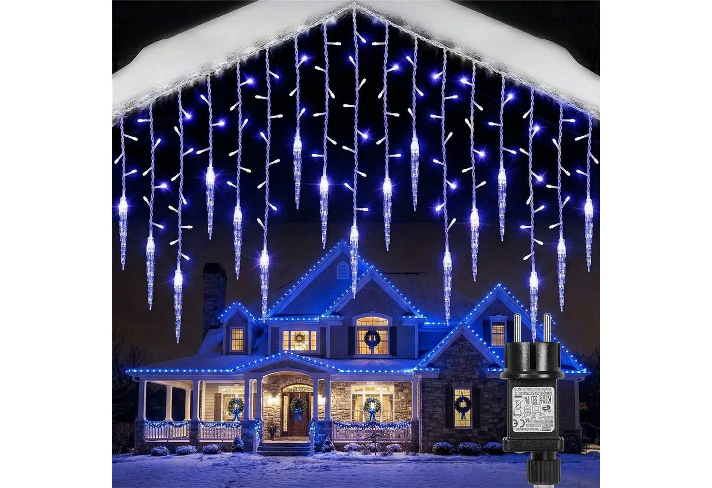 SERBASIC Lichterkette LED Eisregen Lichtervorhang, Timer, 8 Modi, Anschließbar, 31V, Lichtervorhang für Weihnachten Außen Terrasse