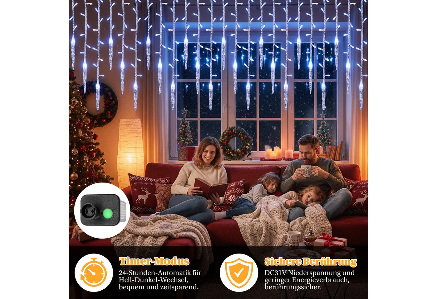 SERBASIC Lichterkette LED Eisregen Lichtervorhang, Timer, 8 Modi, Anschließbar, 31V, Lichtervorhang für Weihnachten Außen Terrasse Bild 2