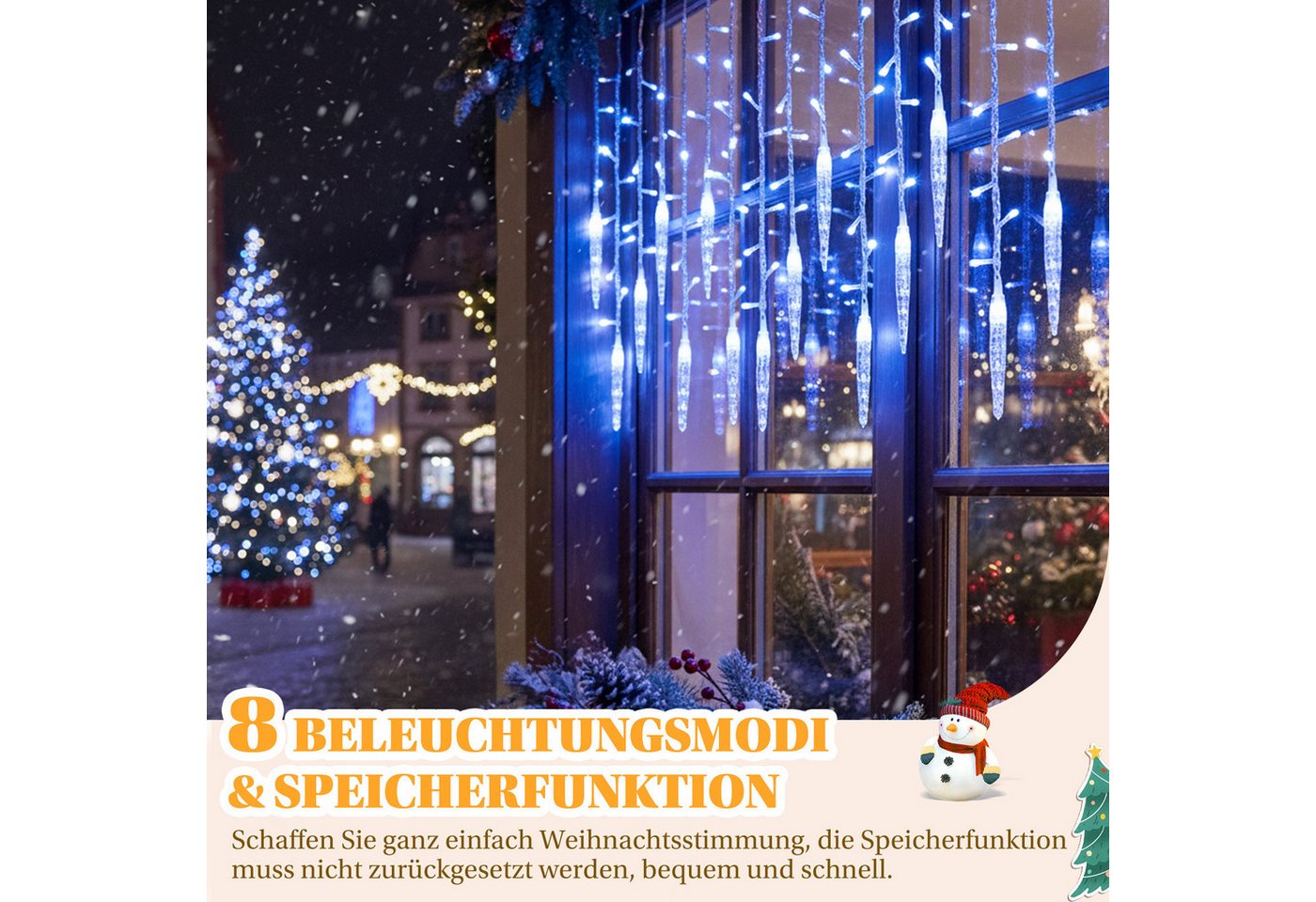 SERBASIC Lichterkette LED Eisregen Lichtervorhang, Timer, 8 Modi, Anschließbar, 31V, Lichtervorhang für Weihnachten Außen Terrasse Bild 3