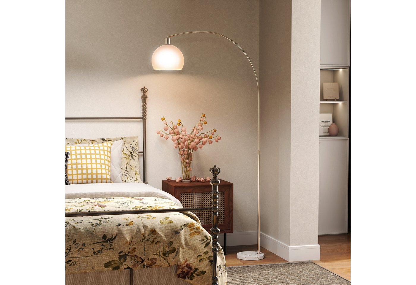 HOMCOM Stehlampe Standleuchte mit Marmorsockel, Lampenschirm, Fußschalter, E27 Fassung, Ein-,Ausschalter, ohne Leuchtmittel, für Schlafzimmer Büro, exkl. Glühbirne Bild 2