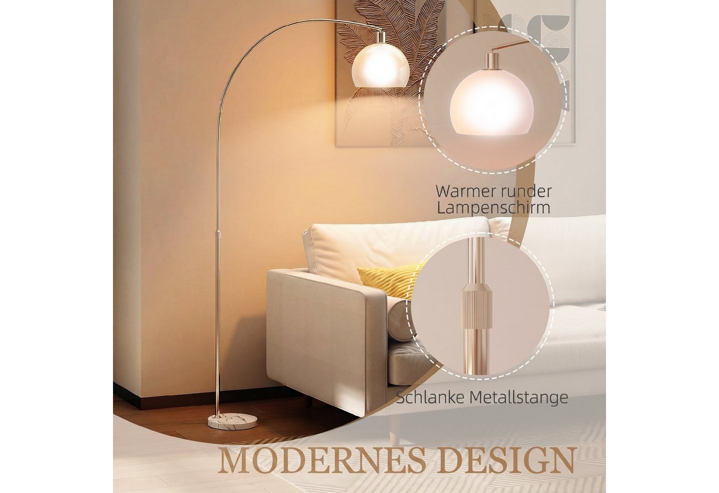 HOMCOM Stehlampe Standleuchte mit Marmorsockel, Lampenschirm, Fußschalter, E27 Fassung, Ein-,Ausschalter, ohne Leuchtmittel, für Schlafzimmer Büro, exkl. Glühbirne Bild 3