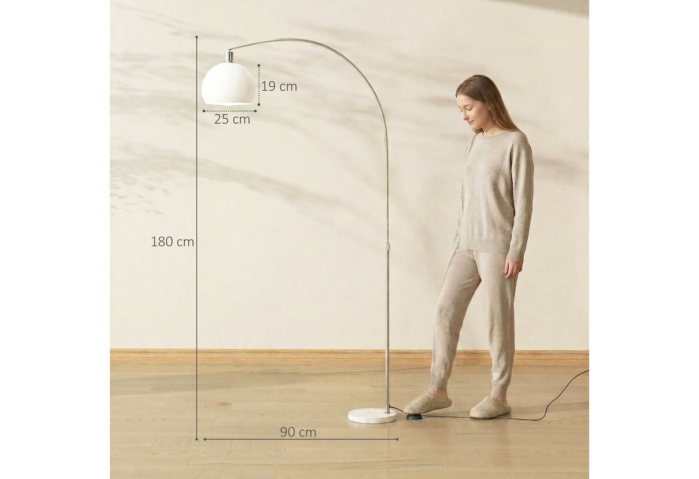 HOMCOM Stehlampe Standleuchte mit Marmorsockel, Lampenschirm, Fußschalter, E27 Fassung, Ein-,Ausschalter, ohne Leuchtmittel, für Schlafzimmer Büro, exkl. Glühbirne Bild 5