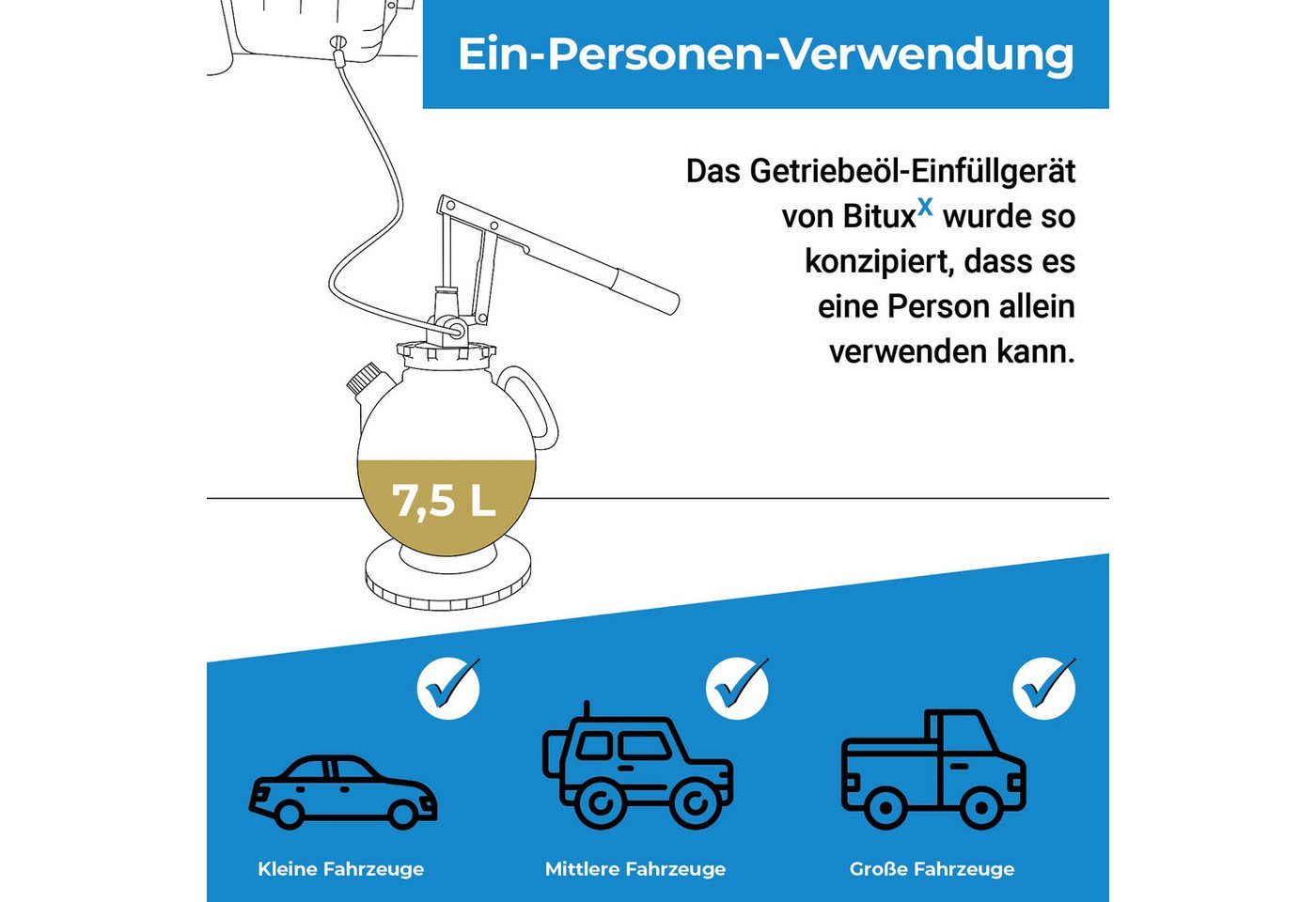 Bituxx Ölabsaugpumpe Bituxx Getriebeöl Einfüllgerät mit Handpumpe 7.5L (MS-19595), robuste Handpumpe