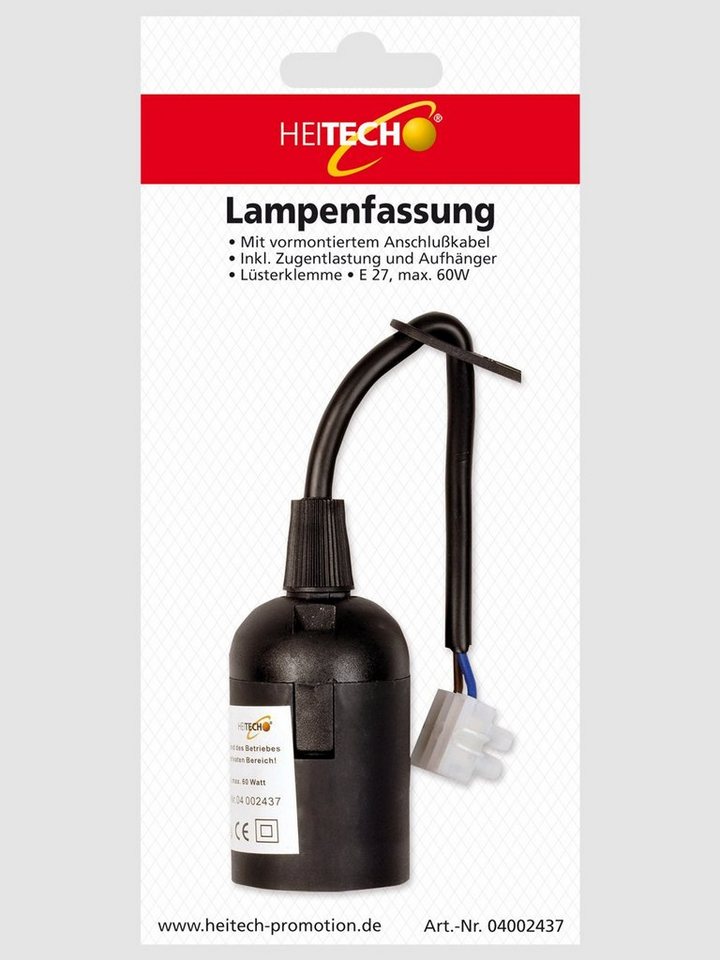 HEITECH Lampenfassung Lampenfassung E27 mit Kabel - Lampen Fassung schwarz mit max. 60 W