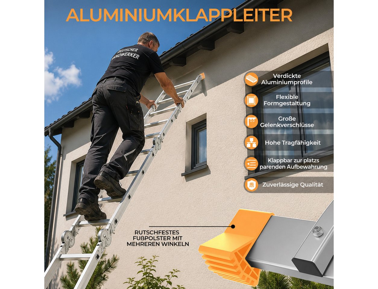 GLIESE POWER Vielzweckleiter Multifunktionsleiter 6-in-1 Alu – 150 kg, 7 Positionen, rutschfest (1-St., Klappleiter), klappbar, Vielzweckleiter Bild 2