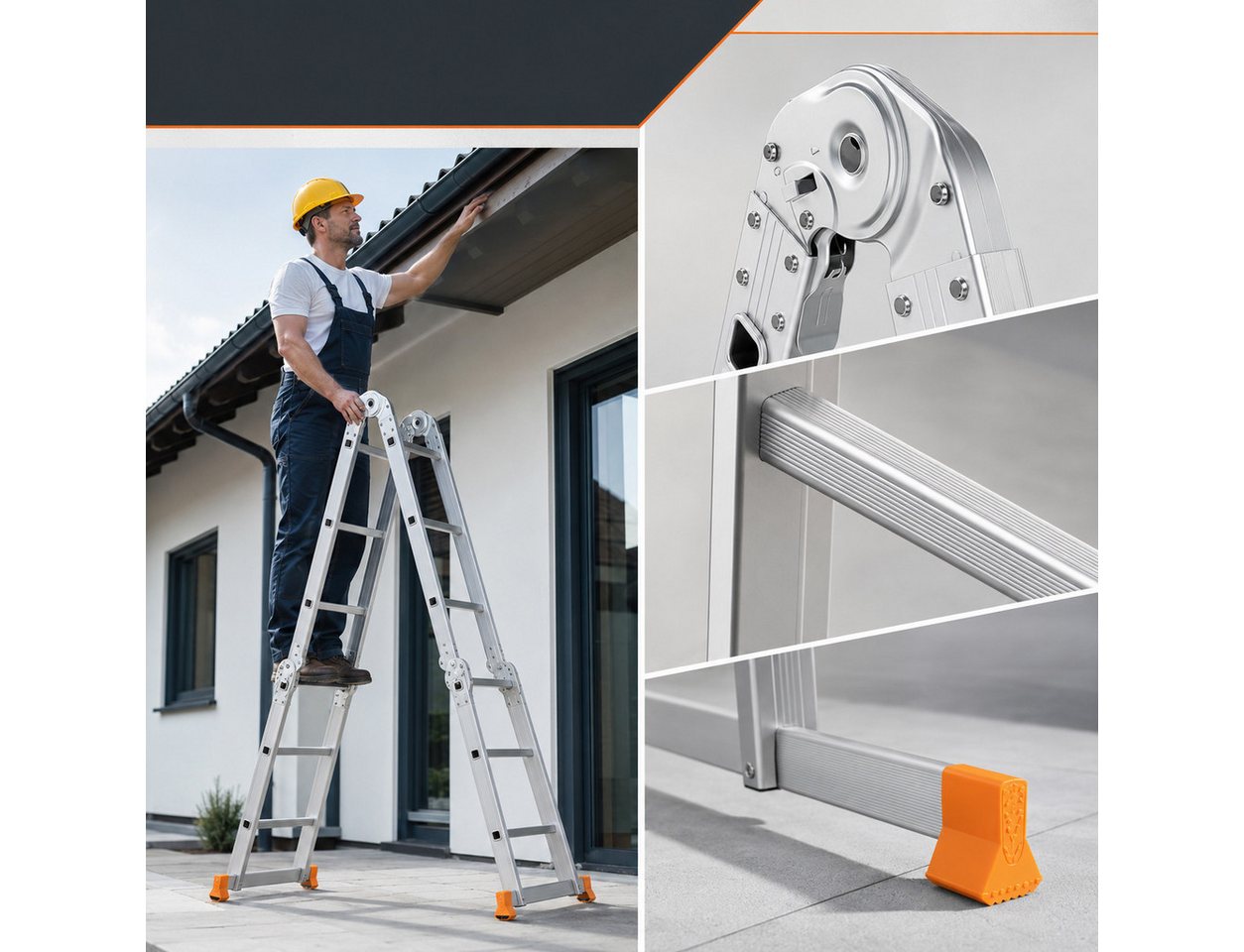 GLIESE POWER Vielzweckleiter Multifunktionsleiter 6-in-1 Alu – 150 kg, 7 Positionen, rutschfest (1-St., Klappleiter), klappbar, Vielzweckleiter Bild 3