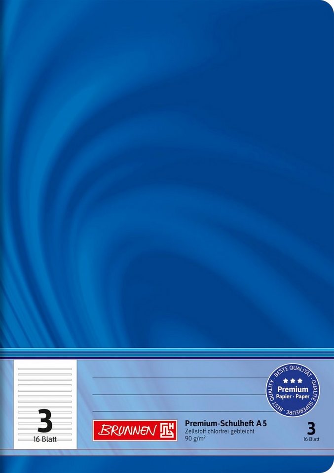 BRUNNEN Schulheft Schulheft Premium Vivendi, A5, 16 Blatt / 32 Seiten, Lineatur 3, blau