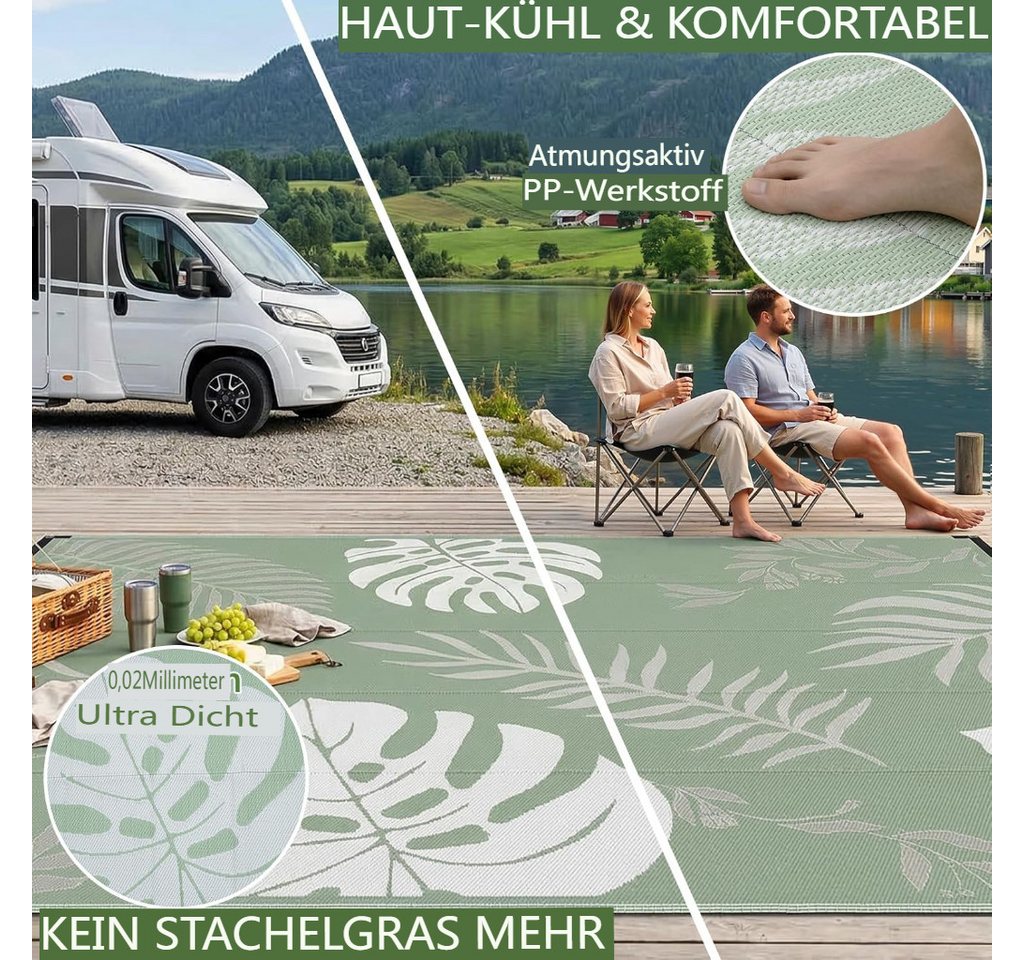 GOTGELIF Outdoorteppich 270 x 550cm Extra Größe Teppich für Balkon, Terrasse, Pool, Camping, Rechteckig, Höhe: 3 mm, Boho-Stil Flachgewebe, Doppelseitig, Wetterfest & UV-beständig