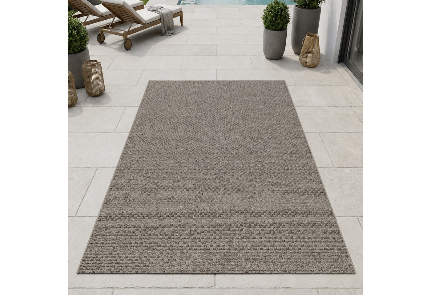Carpetia Outdoorteppich Moderner Teppich Taupe Flechtstruktur Indoor Outdoor, rechteckig, Höhe: 5 mm Bild 3