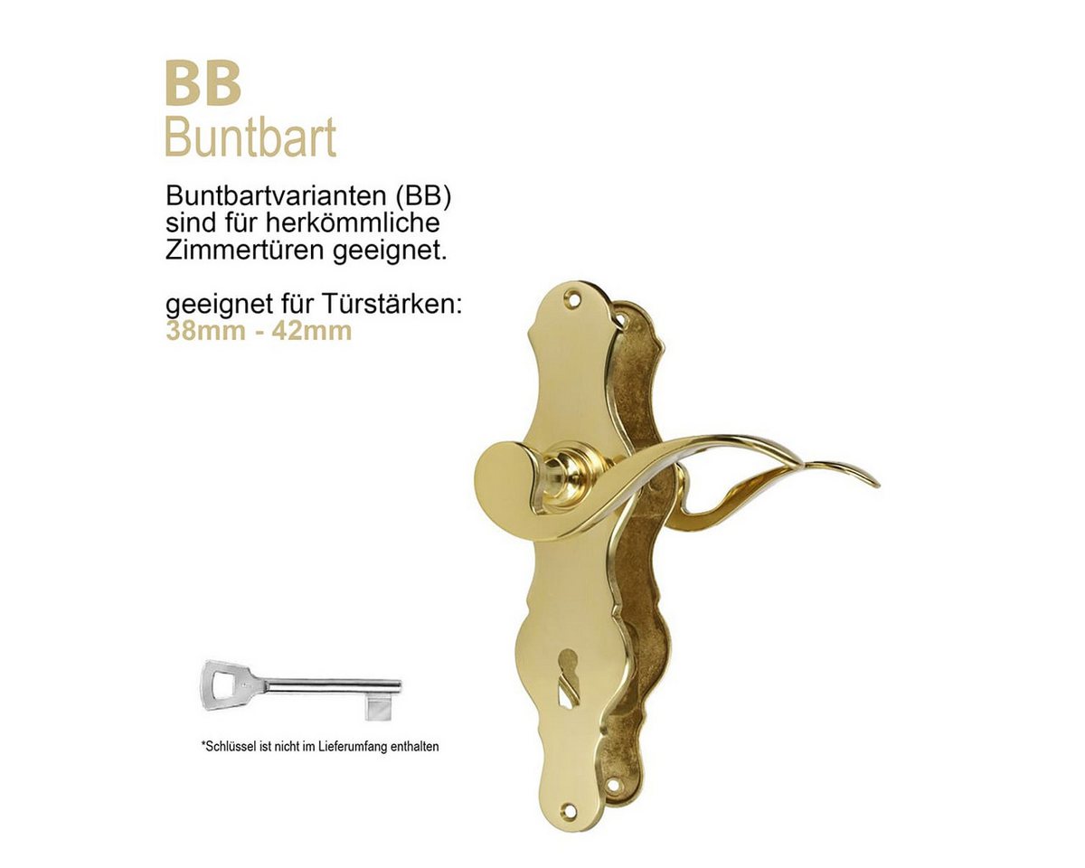 MS Beschläge Türbeschlag Langschildgarnitur Türdrücker Messing poliert, eleganter Zimmertürbeschlag Schildgarnitur 218x56mm Bild 2
