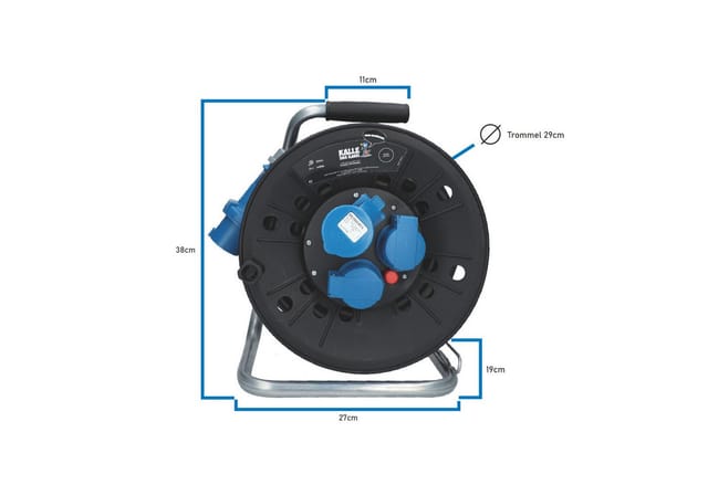 Kalle Das Kabel - Kalle Campingkabeltrommel cee 230V 16A 2,5mm² IP44 25 m Set Anschlussltg. 1,5 m + Adapterltg. 1,5 m - Schwarz