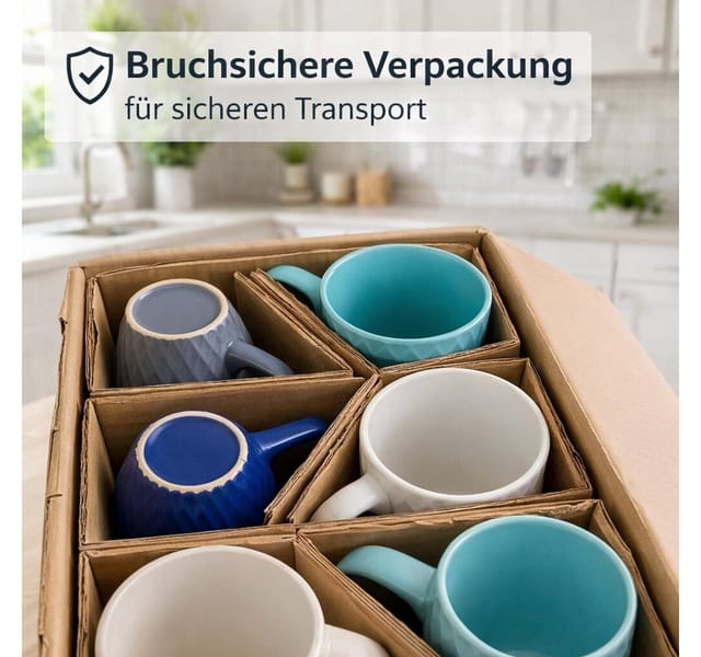 BigDean Tasse Moderne Kaffeebecher 400 ml farbige Kaffeetassen aus Steingut, 6-tlg., Steingut, Hochwertige Haptik und elegante Ausstrahlung