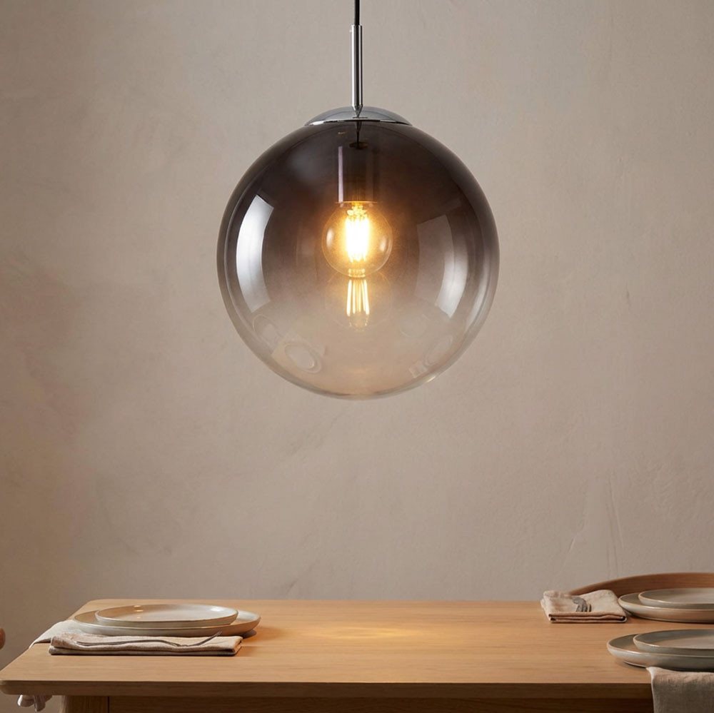 GLOBO LIGHTING LED-Hängeleuchte, Leuchtmittel inklusive, Warmweiß, Glas Kugel Decken Hänge Lampe rauch Wohn Zimmer Pendel Leuchte im
