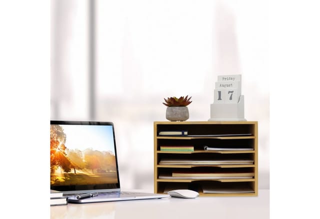 Relaxdays - Briefablage Bambus, Büro Organizer für A4 Papier, 5 Fächer, Dokumentenablage hbt: 23,5 x 32,5 x 24 cm, natur