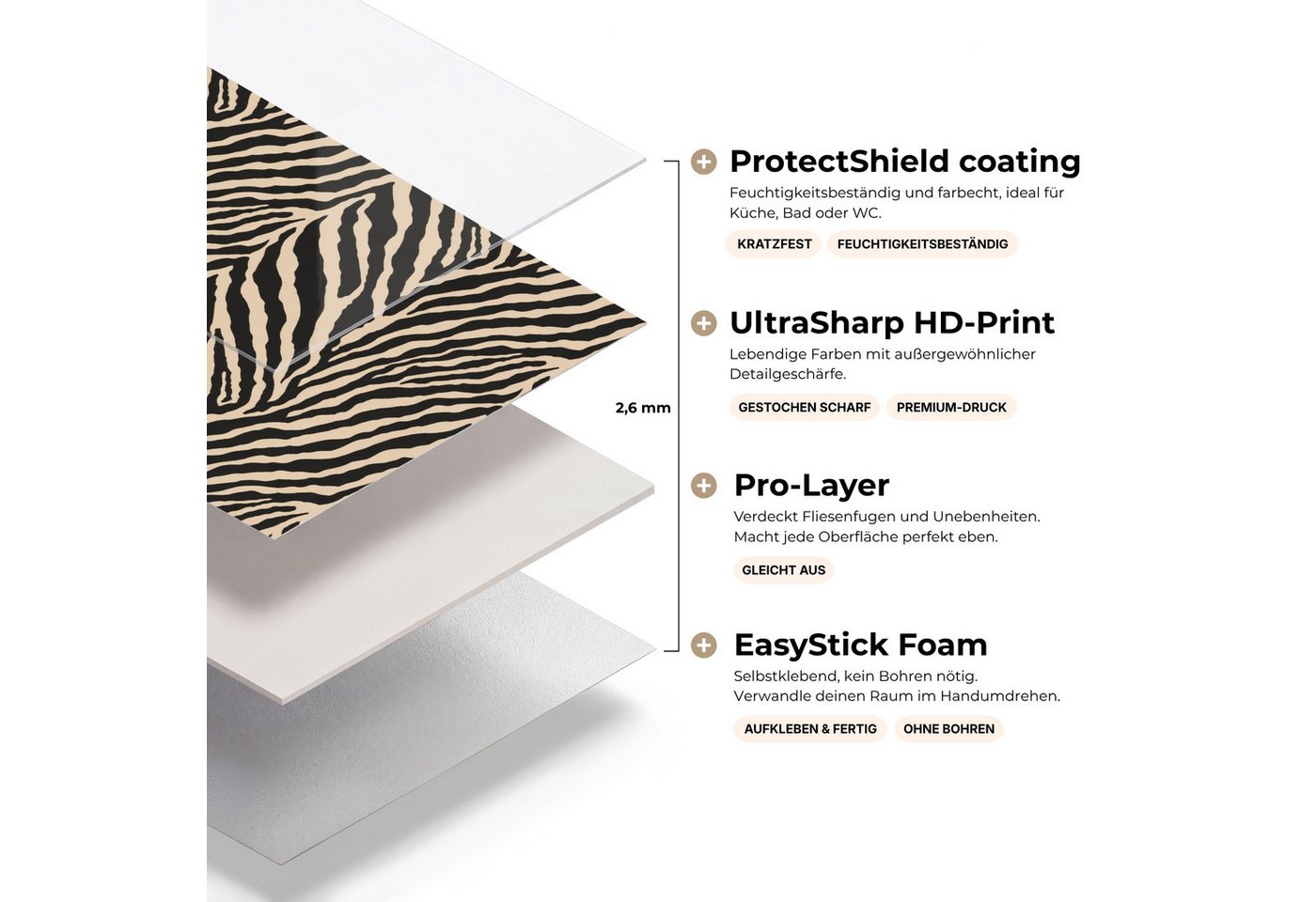 KitchenYeah Küchenrückwand Muster selbstklebend (keine Folie) Zebra - Klassisch - Schwarz, (1-tlg), Spritzschutz, Küche, Rückwand, Küchenwand, Küchenfront, 30x20 cm