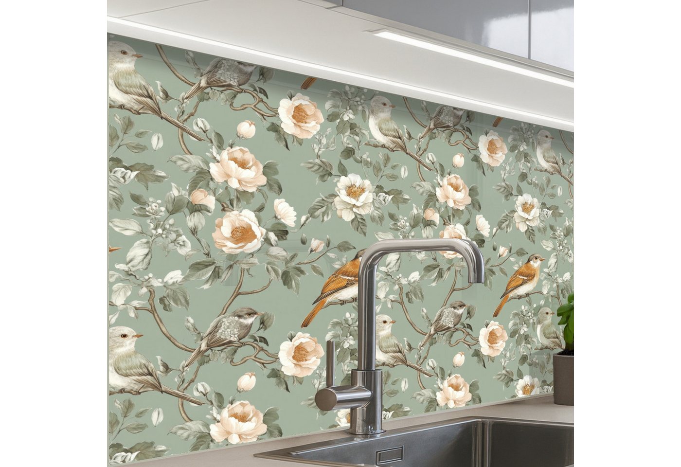 KitchenYeah Küchenrückwand Muster selbstklebend (keine Folie) Rosa - Vögel - Farbenfroh, (1-tlg), Spritzschutz, Küche, Rückwand, Küchenwand, Küchenfront, 30x20 cm Bild 3