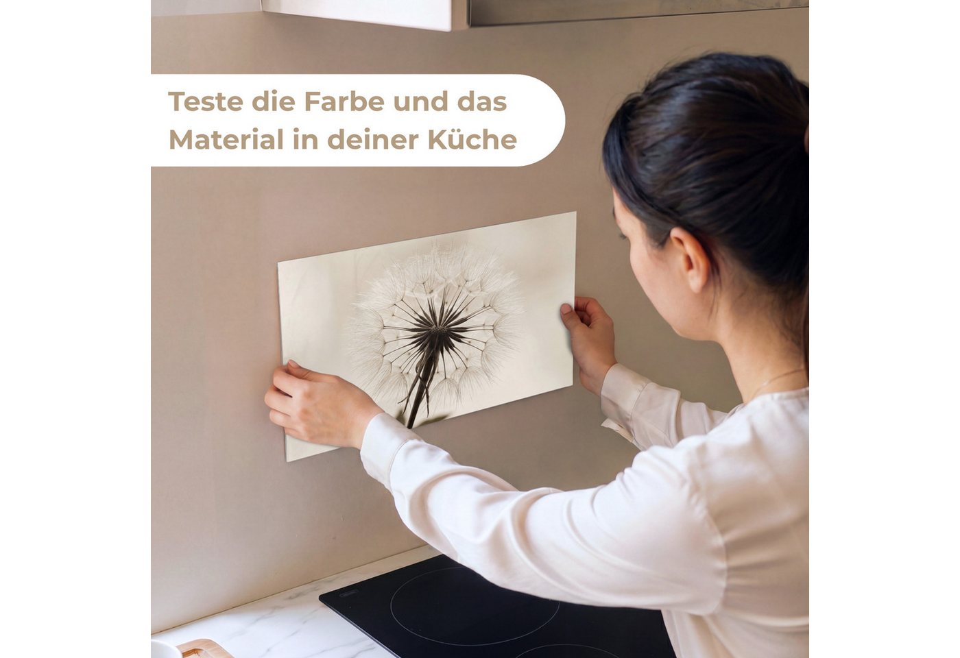 KitchenYeah Küchenrückwand Muster selbstklebend (keine Folie) Pusteblume - Minimalistisch - Weiß, (1-tlg), Spritzschutz, Küche, Rückwand, Küchenwand, Küchenfront, 30x20 cm Bild 3