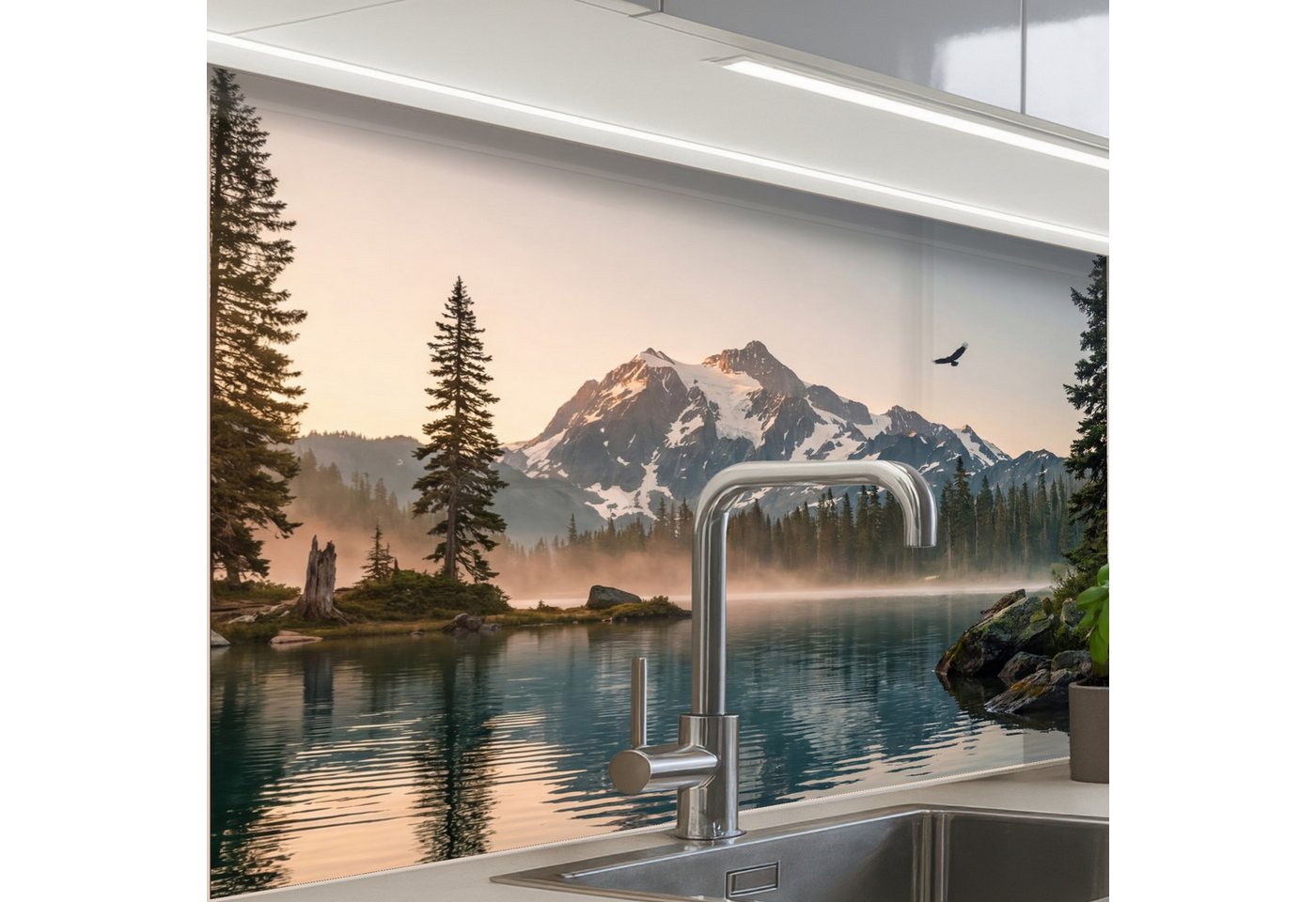 KitchenYeah Küchenrückwand Muster selbstklebend (keine Folie) Berge - Wasser - Bäume, (1-tlg), Spritzschutz, Küche, Rückwand, Küchenwand, Küchenfront, 30x20 cm Bild 2