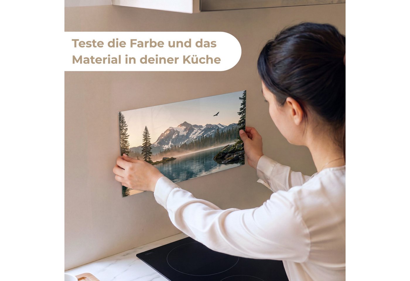 KitchenYeah Küchenrückwand Muster selbstklebend (keine Folie) Berge - Wasser - Bäume, (1-tlg), Spritzschutz, Küche, Rückwand, Küchenwand, Küchenfront, 30x20 cm Bild 3