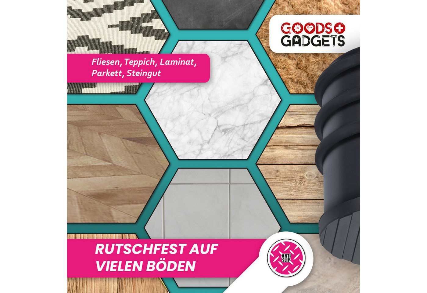 Goods+Gadgets Türstopper DIMONO Türstopper Edelstahl – Türhalter mit Gummiring 4er Set (8 St) Bild 3