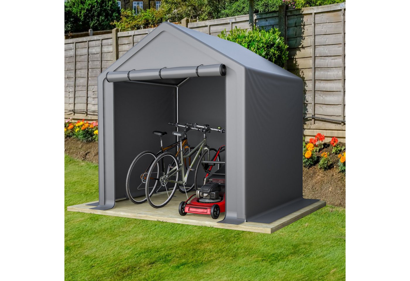 Blossom Garage Allwetter-Zeltgarage wasserdichten Garagenzelt Fahrradgarage aus Stahl (Fahrradschuppen 190x170x200 cm), Geräteschuppen mit Rolltor für Motorrad Gartenmöbel Werkzeug Bild 2