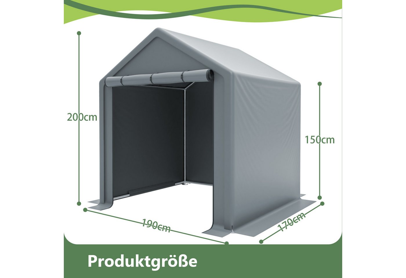Blossom Garage Allwetter-Zeltgarage wasserdichten Garagenzelt Fahrradgarage aus Stahl (Fahrradschuppen 190x170x200 cm), Geräteschuppen mit Rolltor für Motorrad Gartenmöbel Werkzeug Bild 4