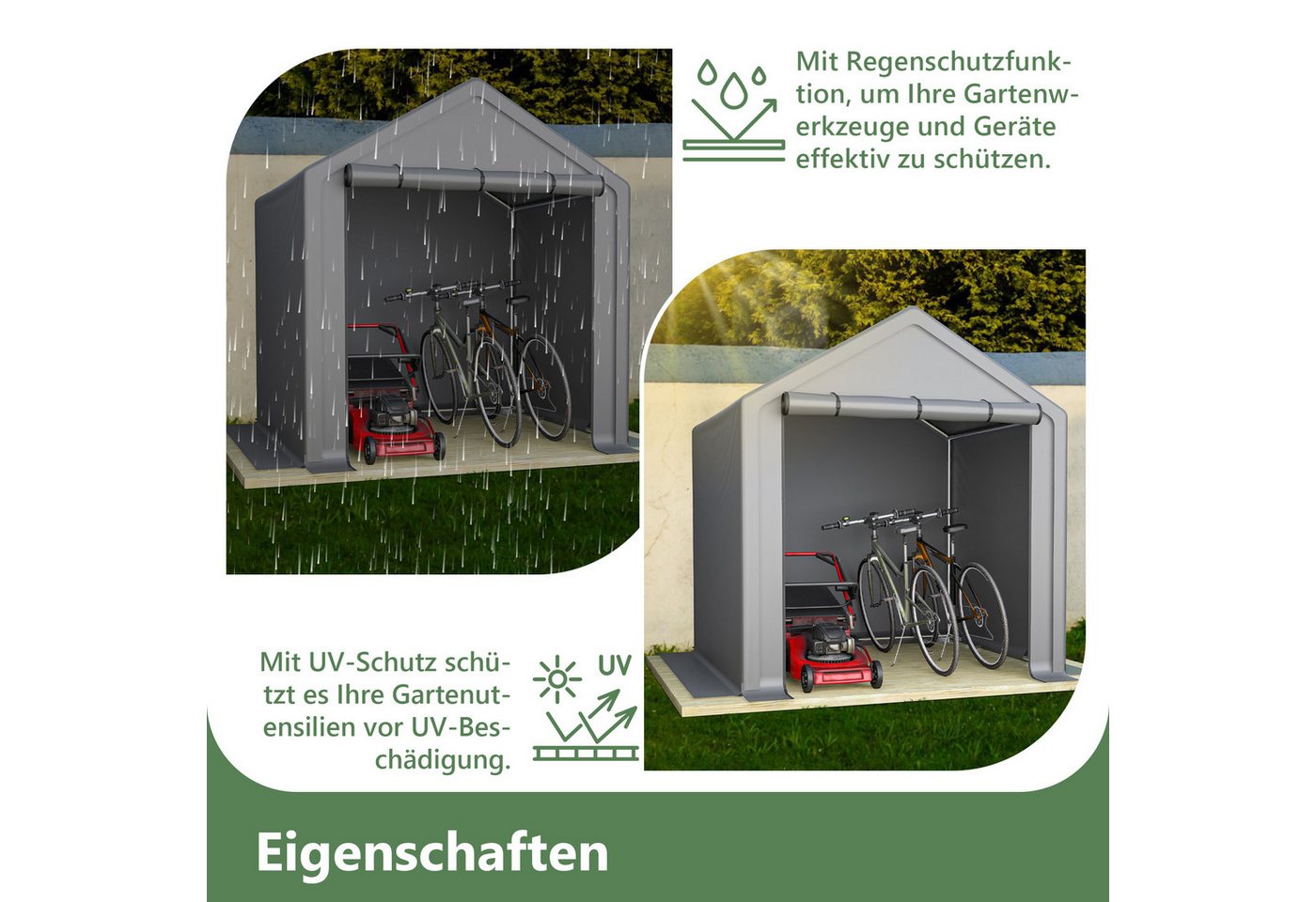 Blossom Garage Allwetter-Zeltgarage wasserdichten Garagenzelt Fahrradgarage aus Stahl (Fahrradschuppen 190x170x200 cm), Geräteschuppen mit Rolltor für Motorrad Gartenmöbel Werkzeug Bild 5