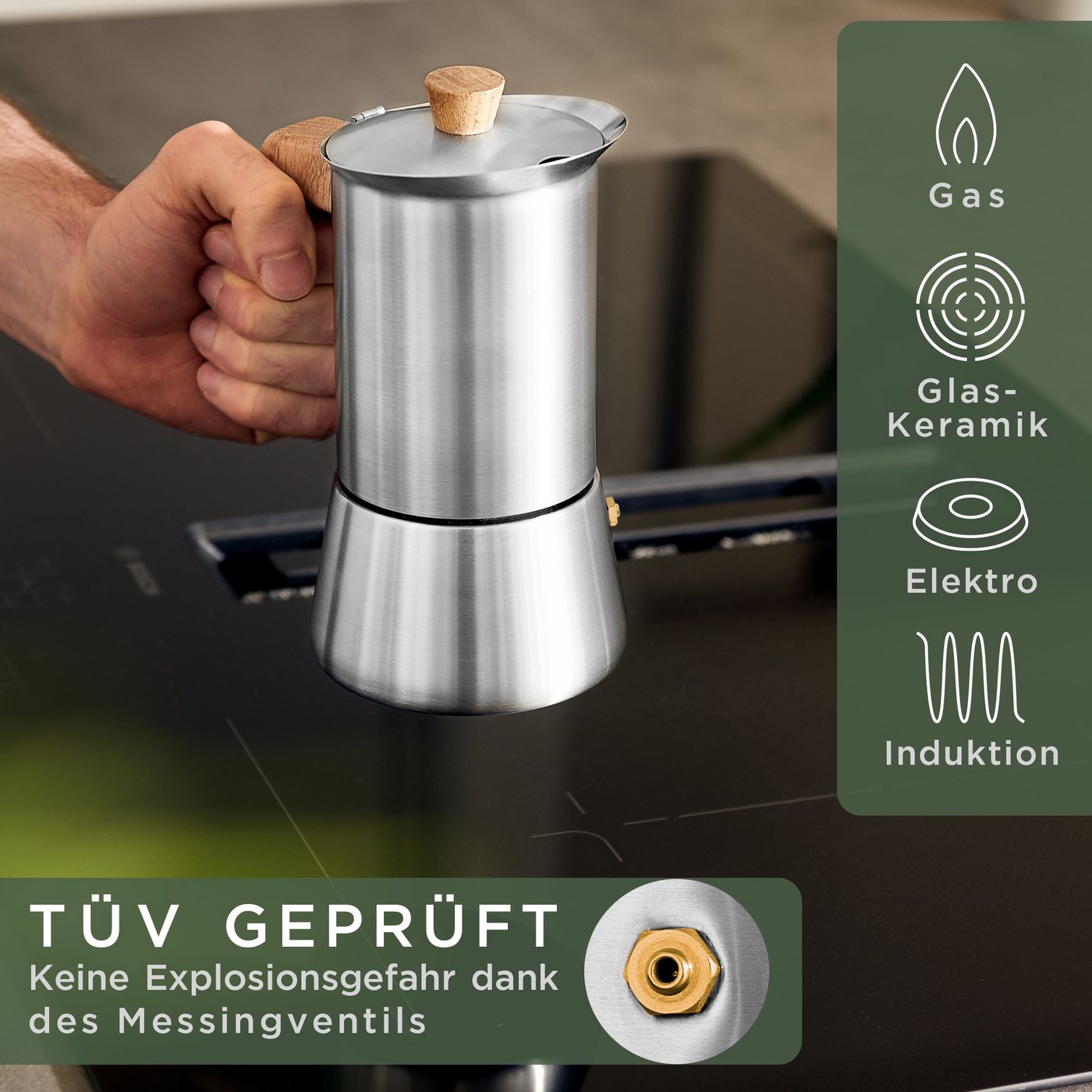 Waldwerk Espressokocher, 300l Kaffeekanne, Espressokocher Induktion für alle Herdarten geeignet Bild 2