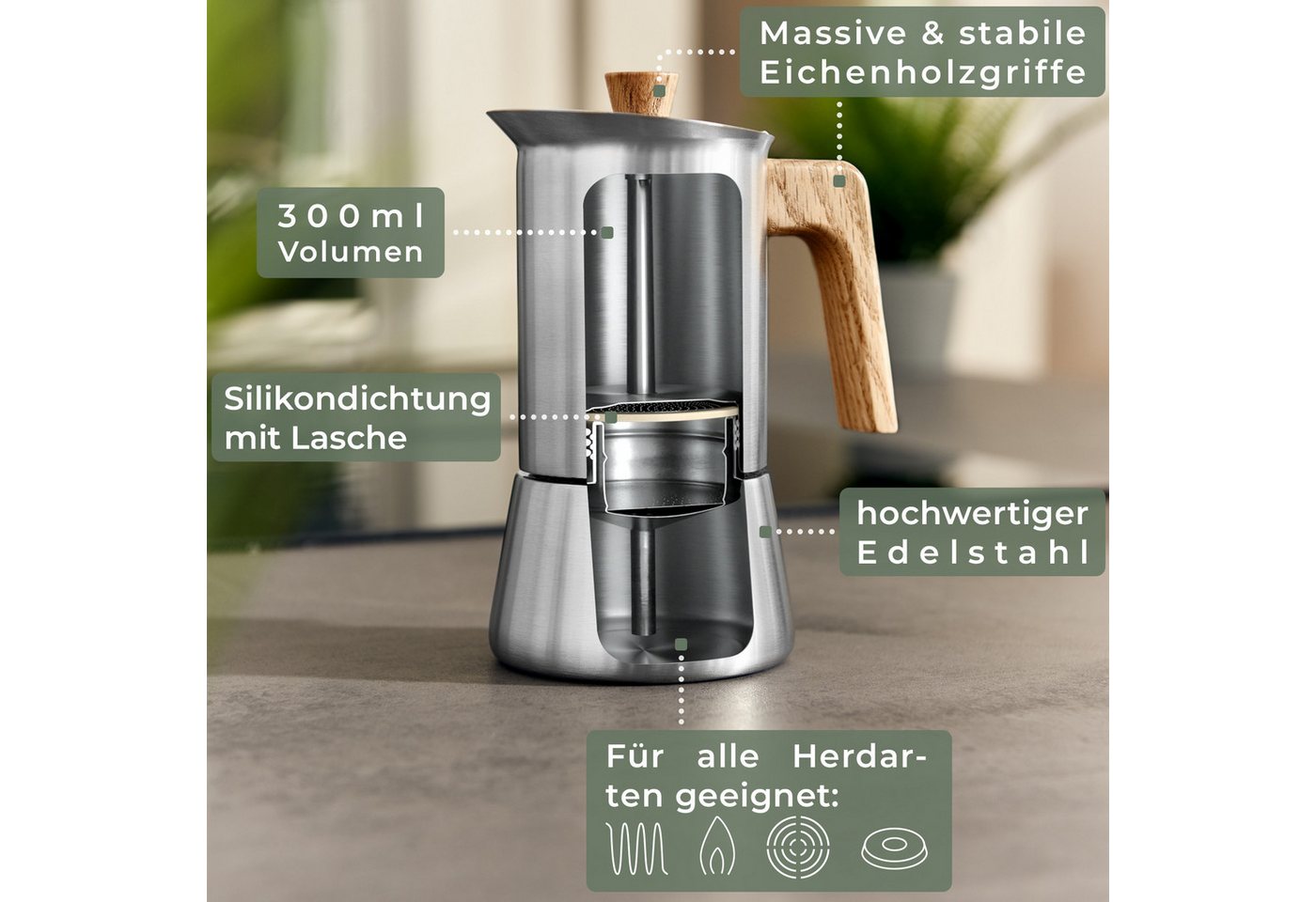 Waldwerk Espressokocher, 300l Kaffeekanne, Espressokocher Induktion für alle Herdarten geeignet Bild 4
