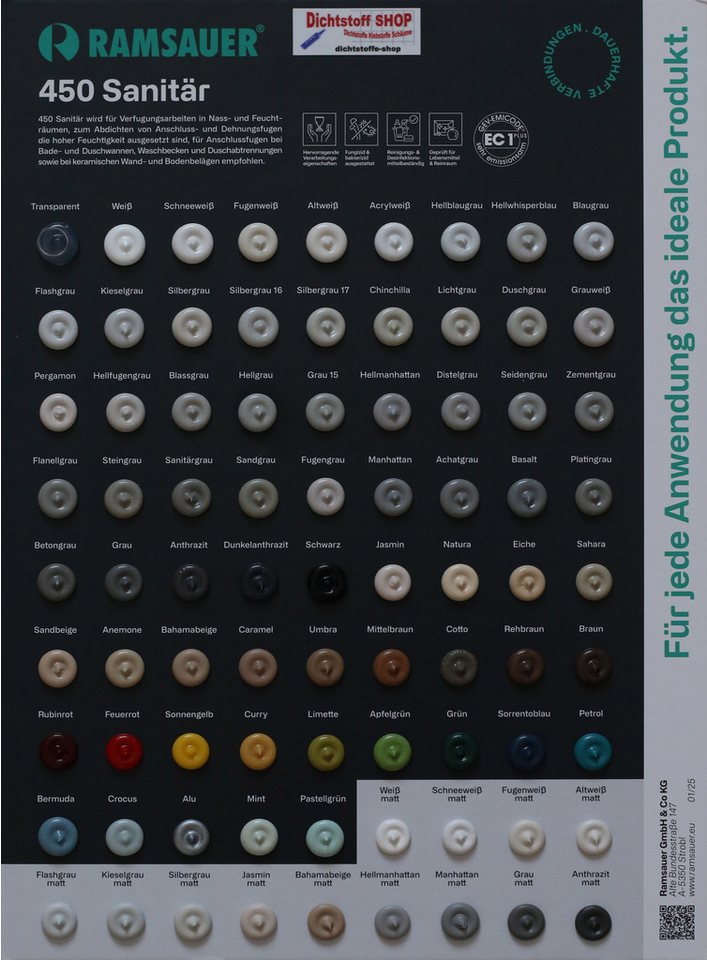 Ramsauer Dichtstoff Ramsauer 450 Sanitär Silikon Dichtstoff 310ml bahamabeige MATT, gebrauchsfertig, chemisch widerstandsfähig, schnellhärtend, UV-beständig,pilzhemmend