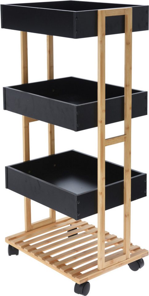 Koopman Badregal Schwarz Holz Aufbewahrung Bambus 84cm Ablage Bad, Stück 1-tlg., 4 Etagen, Schrank, Handtuchhalter, Badezimmer, 84cm hoch