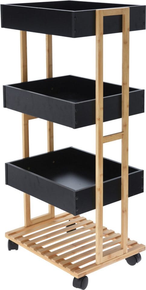 Koopman Badregal Schwarz Holz Aufbewahrung Bambus 84cm Ablage Bad, Stück 1-tlg., 4 Etagen, Schrank, Handtuchhalter, Badezimmer, 84cm hoch