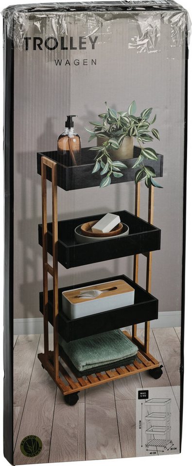 Koopman Badregal Schwarz Holz Aufbewahrung Bambus 84cm Ablage Bad, Stück 1-tlg., 4 Etagen, Schrank, Handtuchhalter, Badezimmer, 84cm hoch Bild 2
