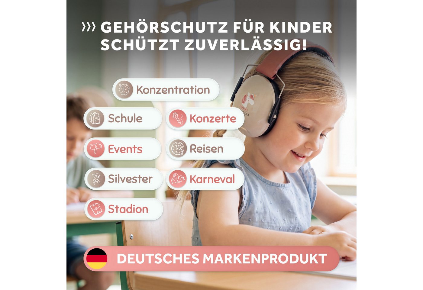 Schallwerk Kapselgehörschutz Kiddies Gehörschutz Kinder, Lärmschutz Ohrenschützer bis 16 Jahre, (Ohrenschutz für Kinder & Jugendliche, stufenlos größenverstellbar, faltbar), Schule, Lernen, Konzentration, Veranstaltungen
