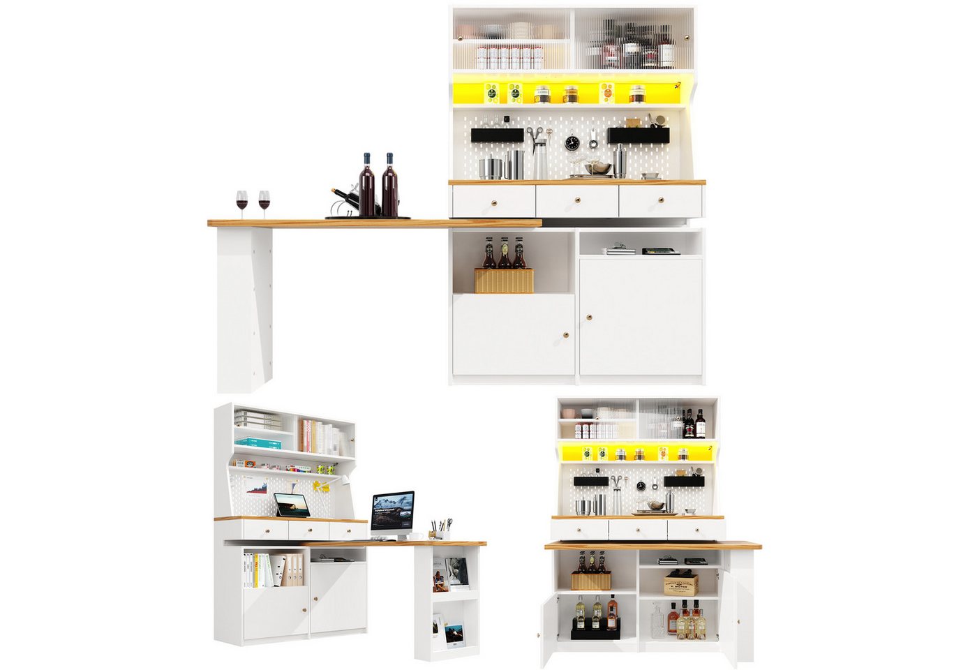 Ulife Küchenbuffet Küchenschrank Mehrzweckbuffet Snackschrank Tischschrank (1-St., mit zwei Türen und drei Schubladen) Schreibtisch, Aufbewahrungsschrank, 137x45x178 cm