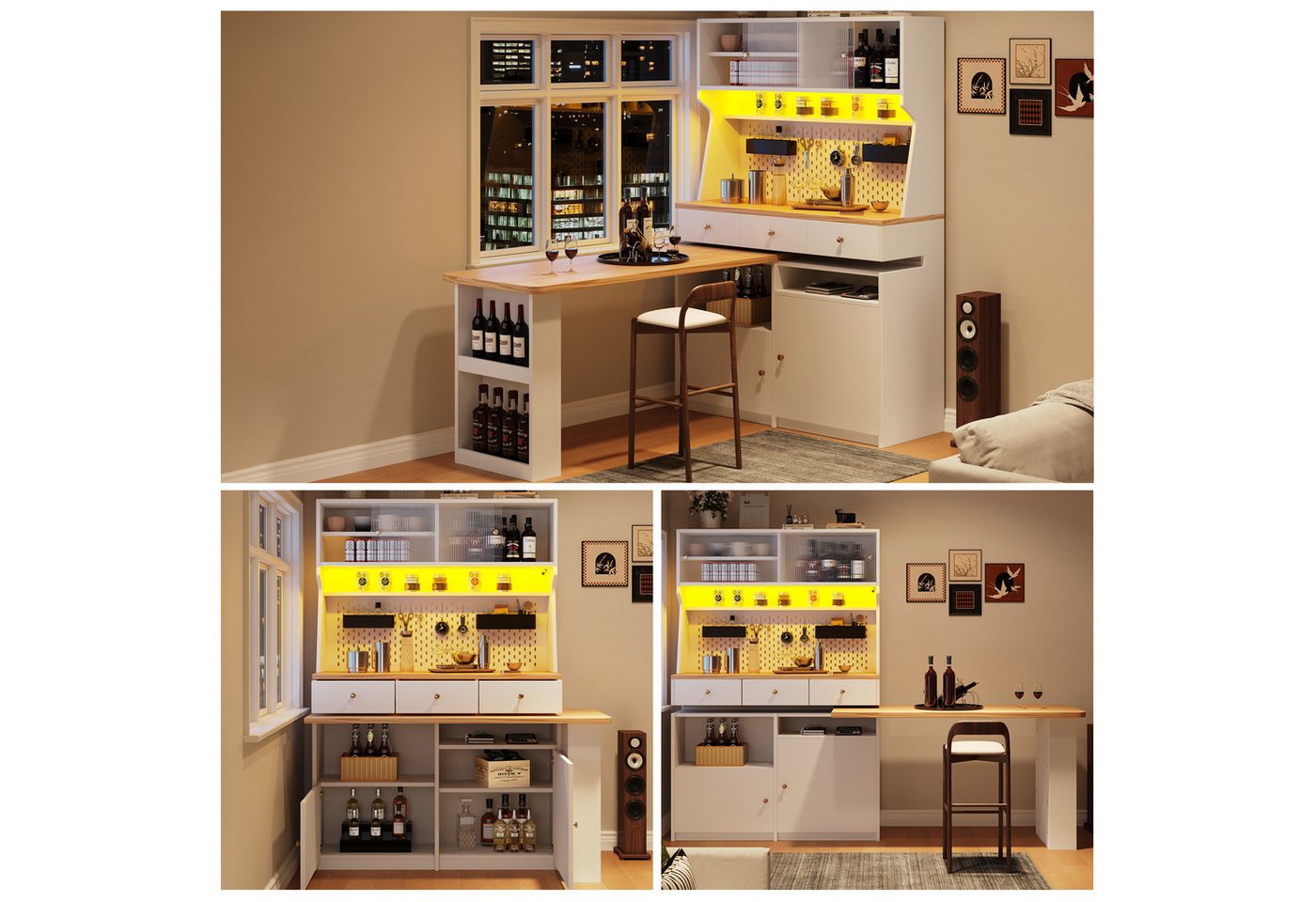 Ulife Küchenbuffet Küchenschrank Mehrzweckbuffet Snackschrank Tischschrank (1-St., mit zwei Türen und drei Schubladen) Schreibtisch, Aufbewahrungsschrank, 137x45x178 cm Bild 2