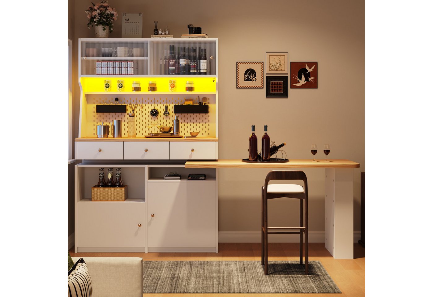Ulife Küchenbuffet Küchenschrank Mehrzweckbuffet Snackschrank Tischschrank (1-St., mit zwei Türen und drei Schubladen) Schreibtisch, Aufbewahrungsschrank, 137x45x178 cm Bild 3