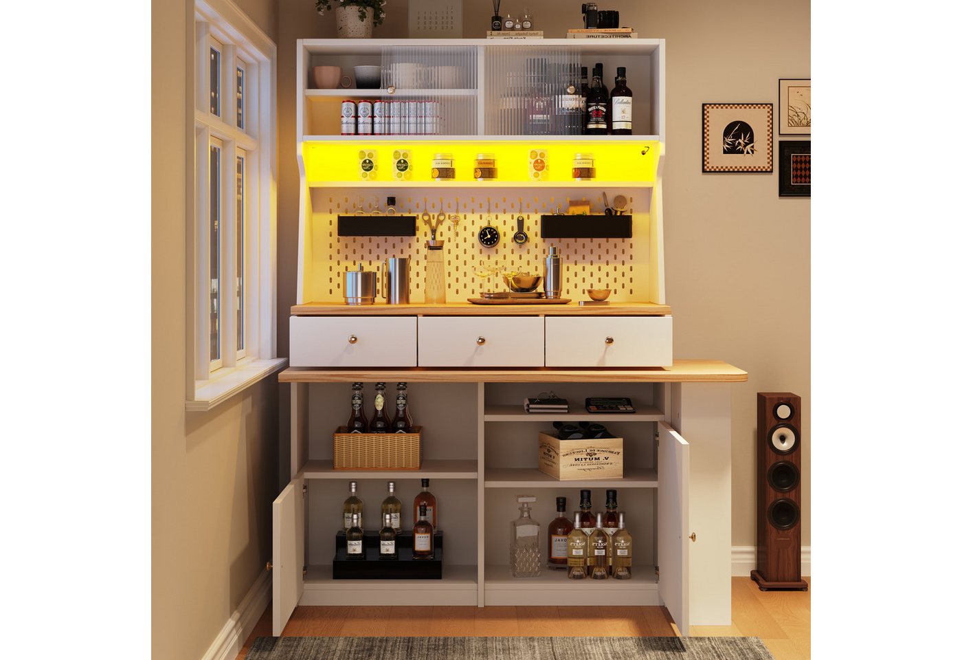 Ulife Küchenbuffet Küchenschrank Mehrzweckbuffet Snackschrank Tischschrank (1-St., mit zwei Türen und drei Schubladen) Schreibtisch, Aufbewahrungsschrank, 137x45x178 cm Bild 5