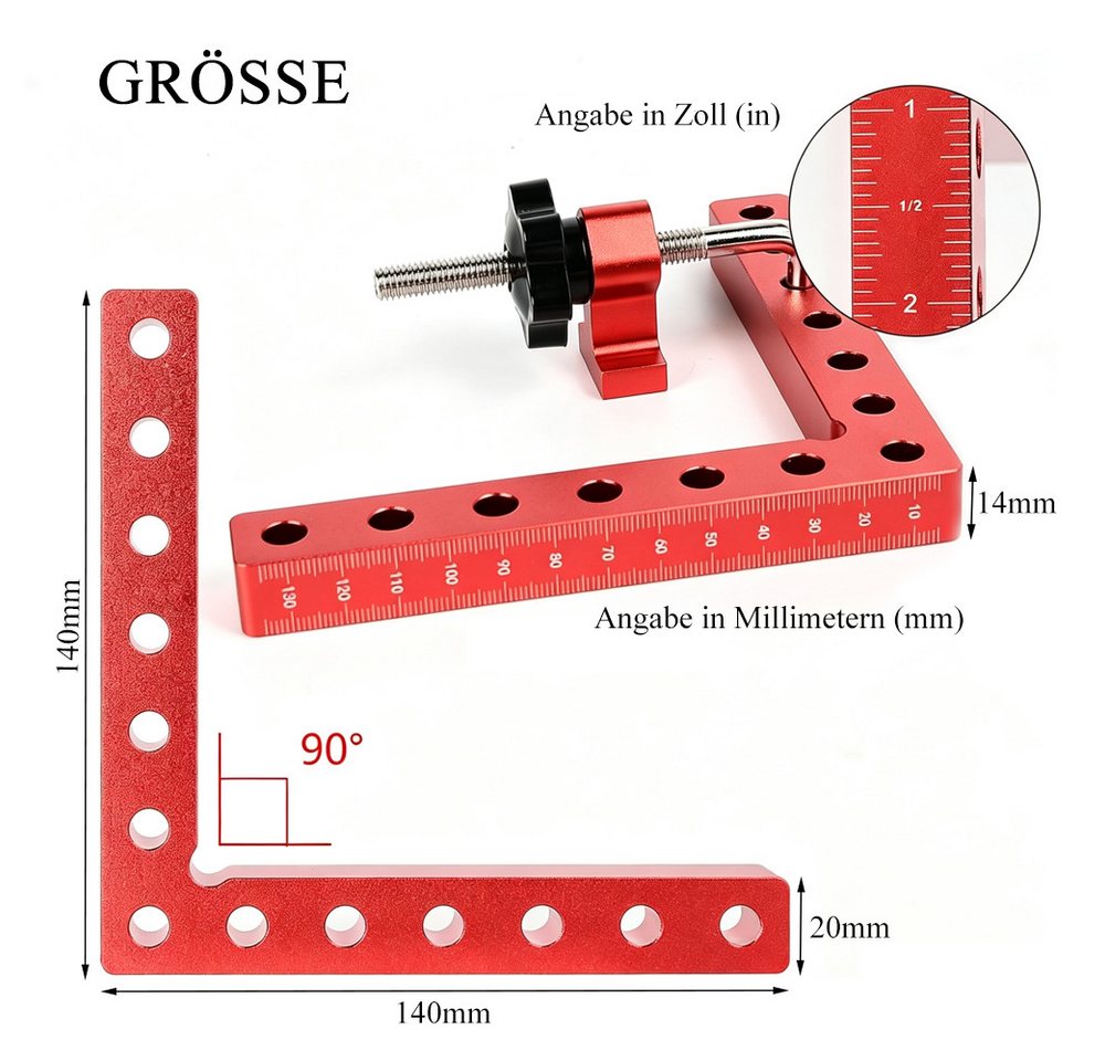 AFKSMILE Klemmen 90 Grad Positionierwinkel, Rechtwinklige Klemme aus Aluminiumlegierung, Tischler-Eckklemme, quadratisches Werkzeug für Bilderrahmen, Schränke Bild 2