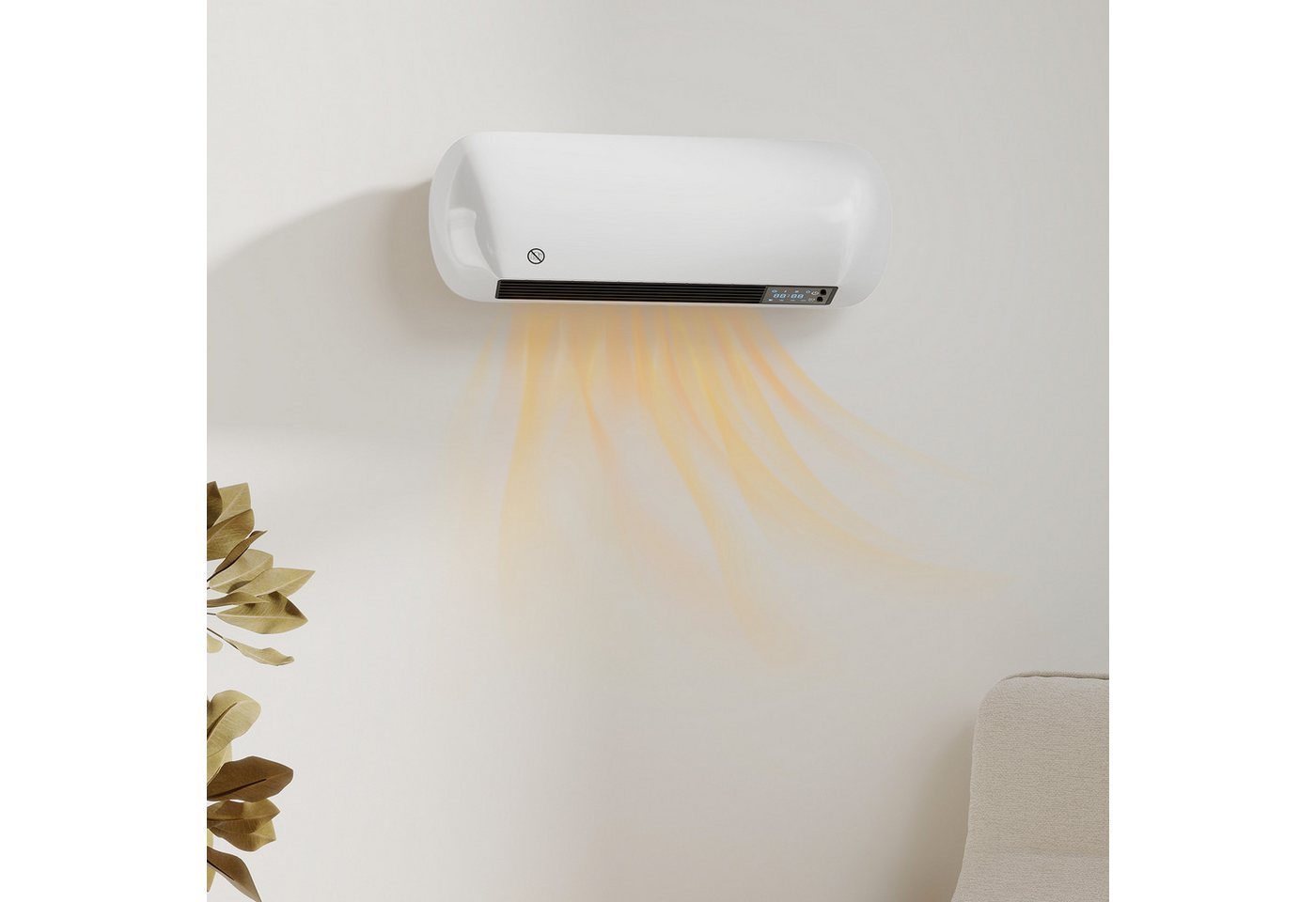 HOMCOM Heizlüfter Keramik-Wandheizgerät mit Ventilator, 2000 W, Fenster-offen-Erkennung, Wochenprogramm