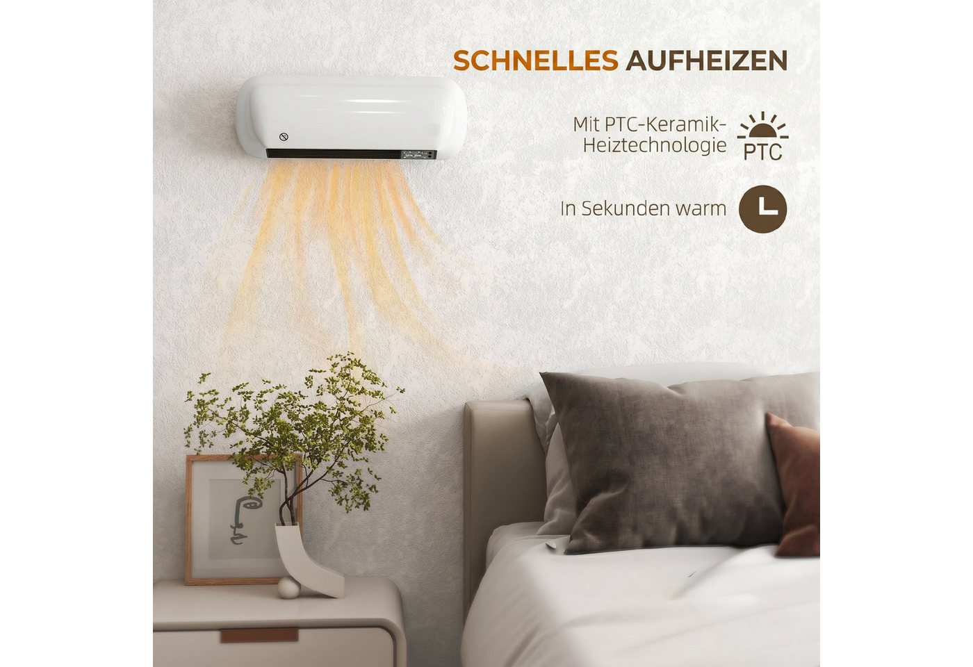 HOMCOM Heizlüfter Keramik-Wandheizgerät mit Ventilator, 2000 W, Fenster-offen-Erkennung, Wochenprogramm Bild 3