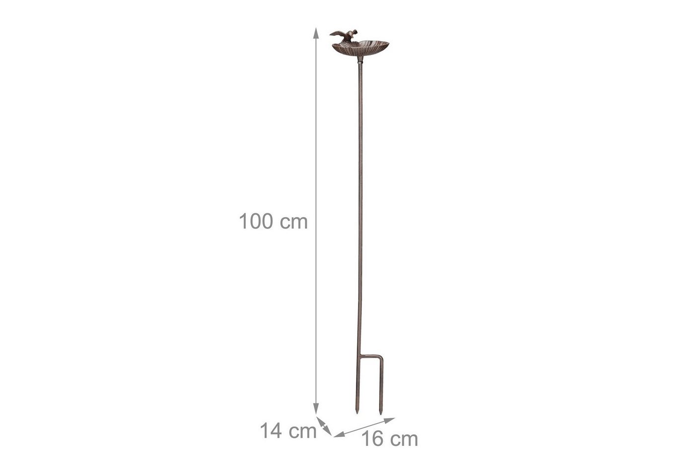 Vogeltränke zum Stecken, Wasserschale mit Vogel, frostsicher, Gartenstecker, 100 cm hoch, Gusseisen, braun - Relaxdays Bild 4