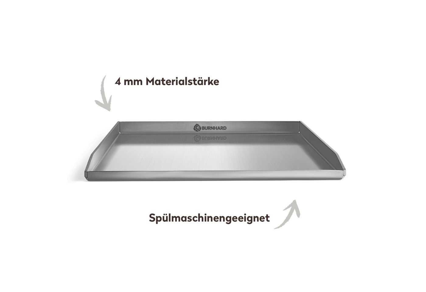 BURNHARD® Grillplatte Plancha Set 41,5 x 40,0 cm, 2tlg. Grillspachtel und Grillschaber Set