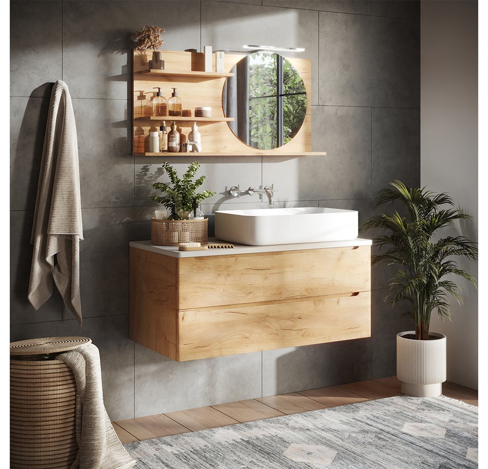Vicco Badezimmerspiegelschrank Avena, Eiche, 100 x 50 cm mit 3 offenen Fächern (1-St)