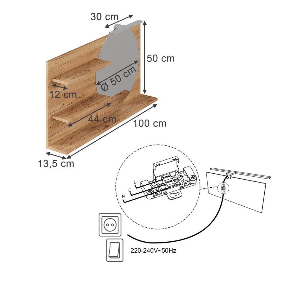 Vicco Badezimmerspiegelschrank Avena, Eiche, 100 x 50 cm mit 3 offenen Fächern (1-St) Bild 5
