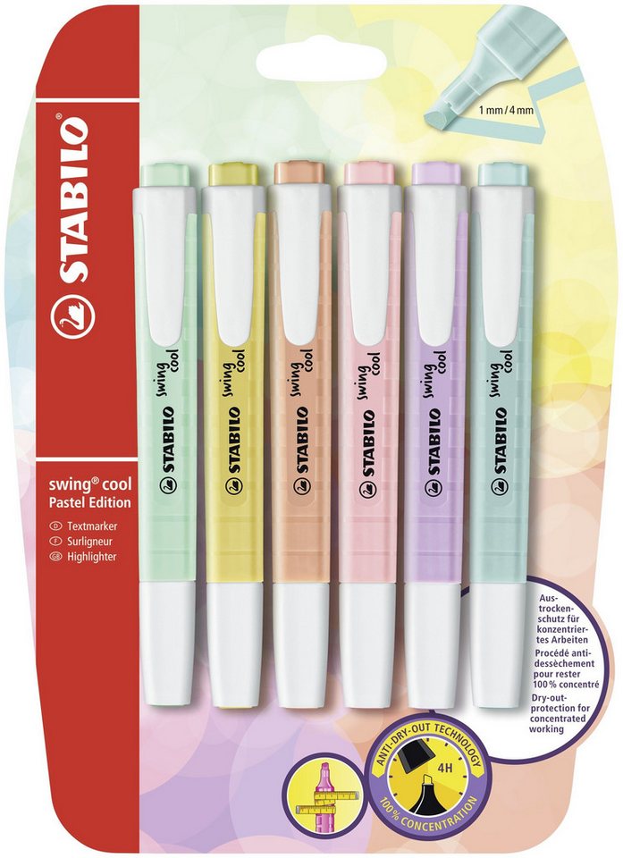 STABILO Filzstift Textmarker-Set mit 6 Farben, Pastell, 6er Pack, Ideal für Schule und Büro, handliches Design Bild 2