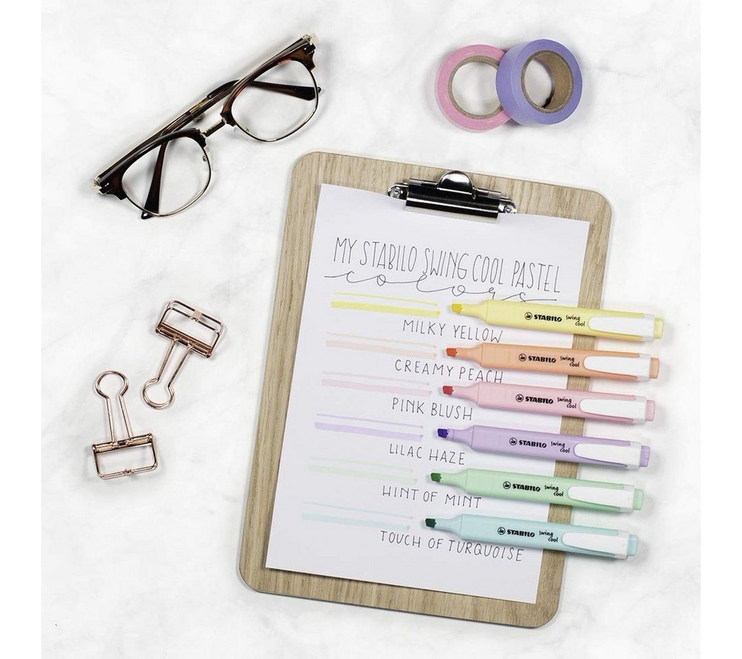 STABILO Filzstift Textmarker-Set mit 6 Farben, Pastell, 6er Pack, Ideal für Schule und Büro, handliches Design Bild 4
